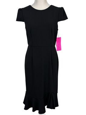 NWT Betsey Johnson Scuba Crepe Ruffle Hem Midi Dress Black Women's Size 10